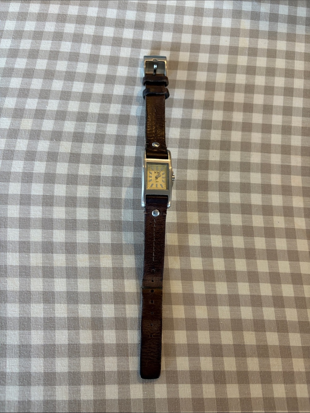 Fat Face women’s Brown Leather Strap Watch with Square Silver Case